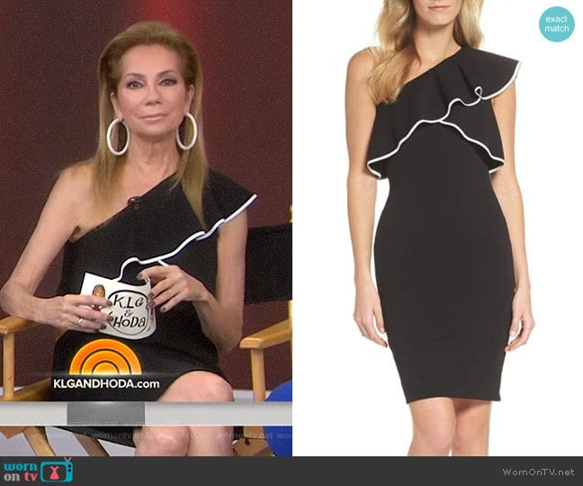 Crepe One-Shoulder Sheath Dress by Adrianna Papell worn by Kathie Lee Gifford on Today