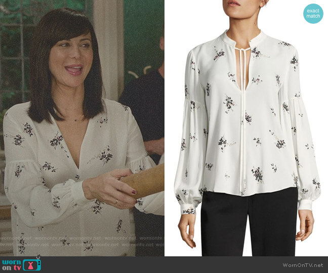 Ty Lantern Sleeve Floral-Print Silk Blouse by ALC worn by Cassandra Nightingale (Catherine Bell) on Good Witch