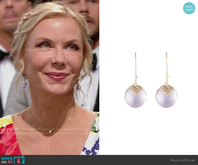 Alexis Bittar Origami Inlay Dangling Sphere Earrings worn by Brooke Logan (Katherine Kelly Lang) on The Bold and the Beautiful