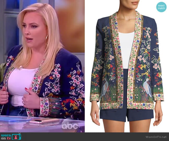 Jenice Floral-Embroidered Long Linen Blazer by Alice + Olivia worn by Meghan McCain on The View