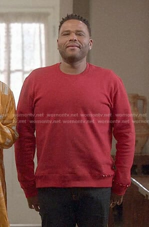 Andre's red studded sweatshirt on Black-ish