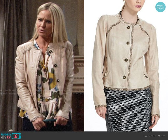 Anthropologie Battenburg Leather Jacket worn by Sharon Newman (Sharon Case) on The Young and the Restless