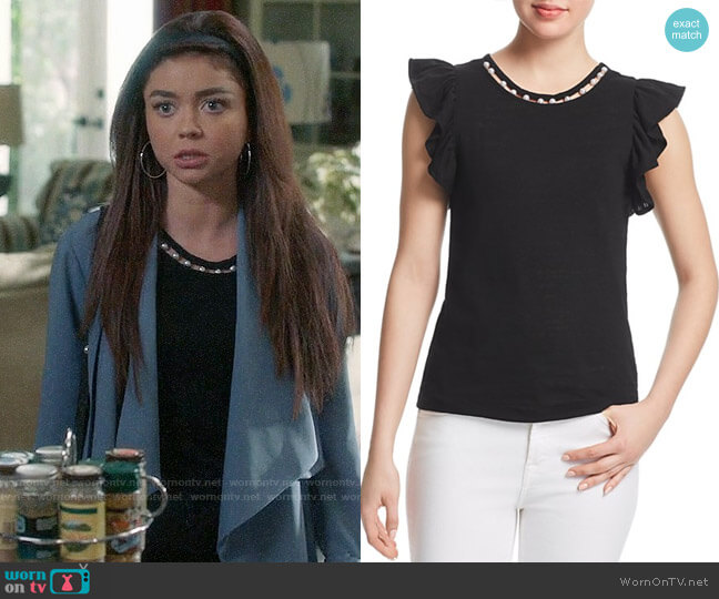 Aqua Embellished Flutter Sleeve Tee worn by Haley Dunphy (Sarah Hyland) on Modern Family