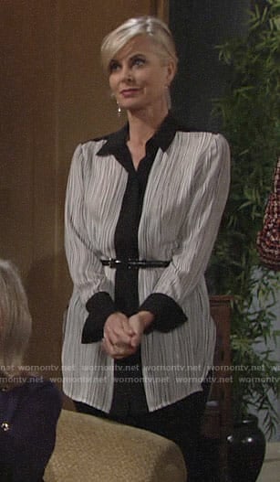 Ashley’s black and white printed blouse on The Young and the Restless