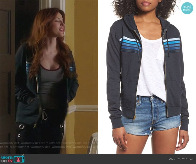 5-Stripe Zip Hoodie by Aviator Nation worn by Paige Townsen (Bella Thorne) on Famous in Love