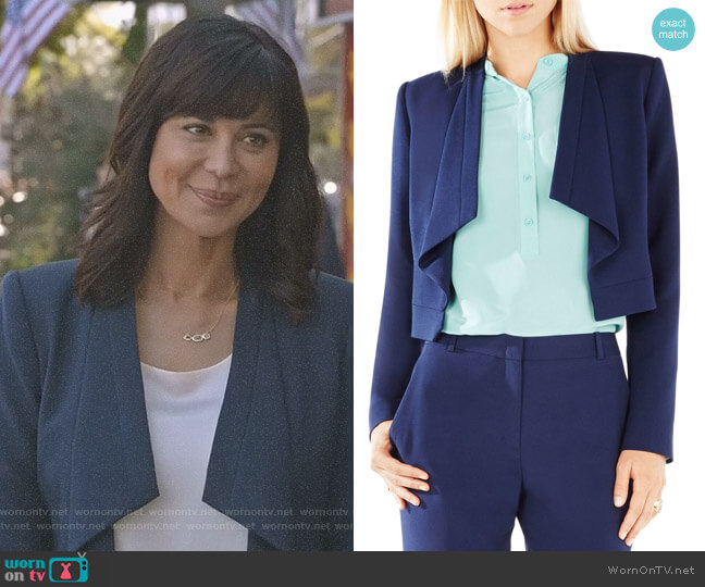 WornOnTV Cassie s navy draped jacket on Good Witch Catherine