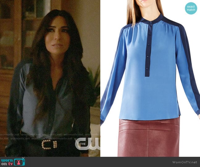 Bcbgmaxazria Marteena Color Block Blouse worn by Hermione Lodge (Marisol Nichols) on Riverdale