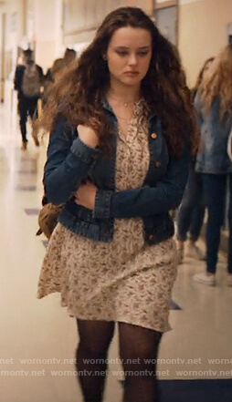 Hannah's beige floral print dress on 13 Reasons Why