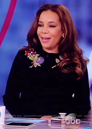 Sunny’s black floral embellished sweater on The View