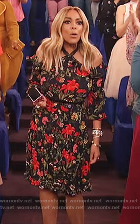 Wendy’s black floral print halter neck dress on The Wendy Williams Show