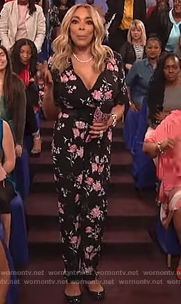 Wendy’s black floral jumpsuit on The Wendy Williams Show