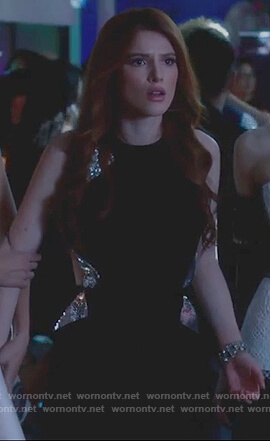 Paige's black sequin cut outs dress on Famous in Love
