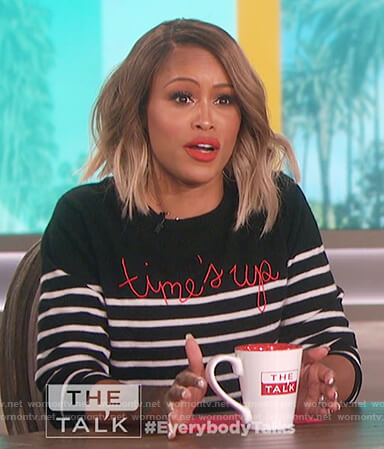 Eve’s black striped Time’s Up sweater on The Talk