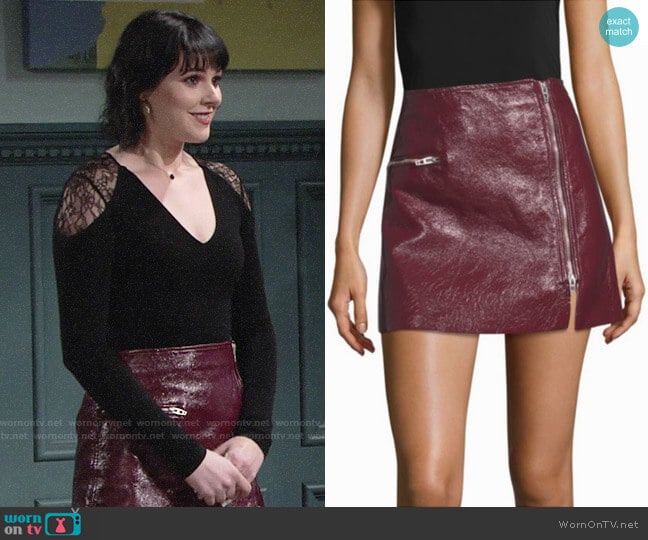 Blank NYC Faux Patent Zip Mini Skirt  worn by Tessa Porter (Cait Fairbanks) on The Young and the Restless