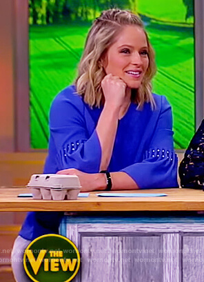 Sara's blue pearl embellished  sleeve top on The View