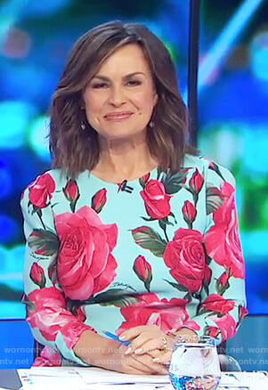 Lisa's teal rose print dress on The Project