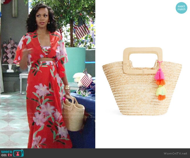 BP Straw Ring Handle Basket Tote worn by Hilary Curtis (Mishael Morgan) on The Young and the Restless