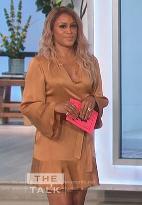 Eve’s gold satin wrap dress on The Talk