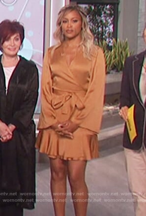 Eve’s gold satin wrap dress on The Talk