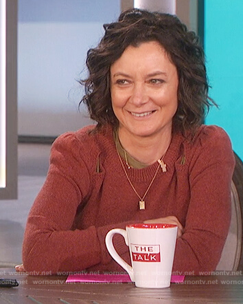 Sara’s brown shoulder cutouts sweater on The Talk