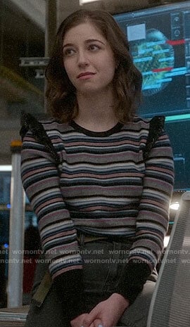 Cable’s striped sweater with ruffled shoulders on Bull