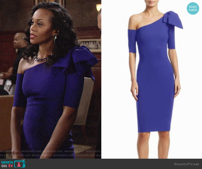 Chiara Boni La Petite Robe Bow One-Shoulder Dress worn by Hilary Curtis (Mishael Morgan) on The Young and the Restless
