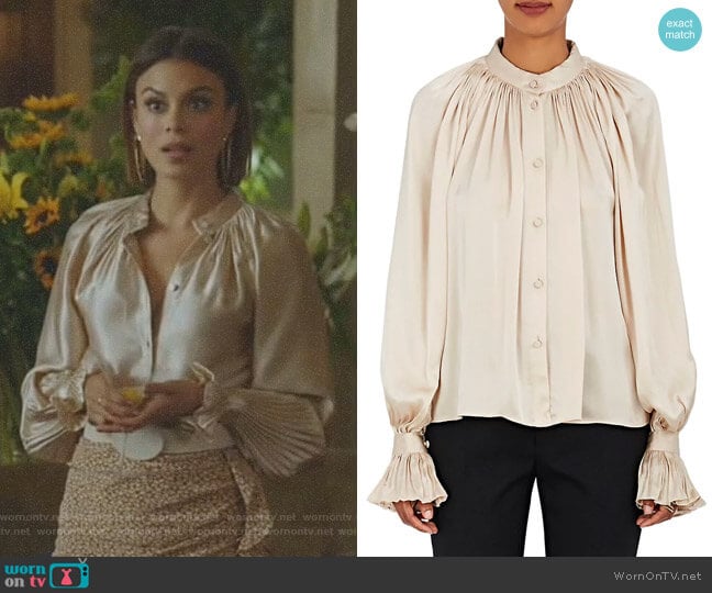 Pleated Silk Satin Blouse by Co worn by Cristal Flores (Nathalie Kelley) on Dynasty