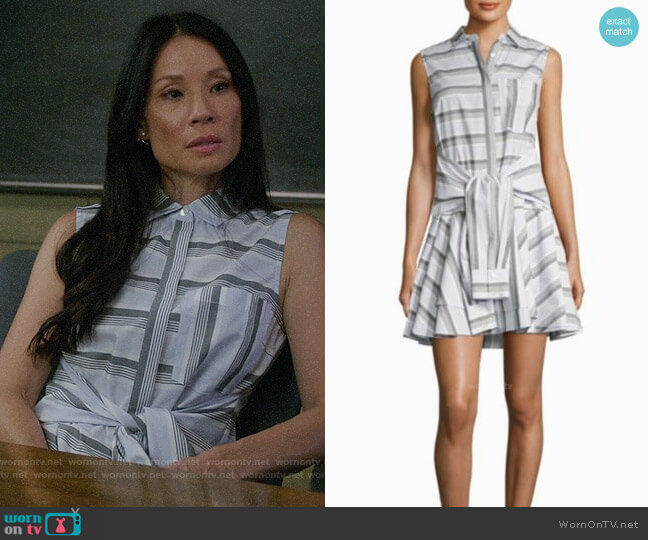 Derek Lam 10 Crosby Tie-Front Striped Shirtdress worn by Joan Watson (Lucy Liu) on Elementary