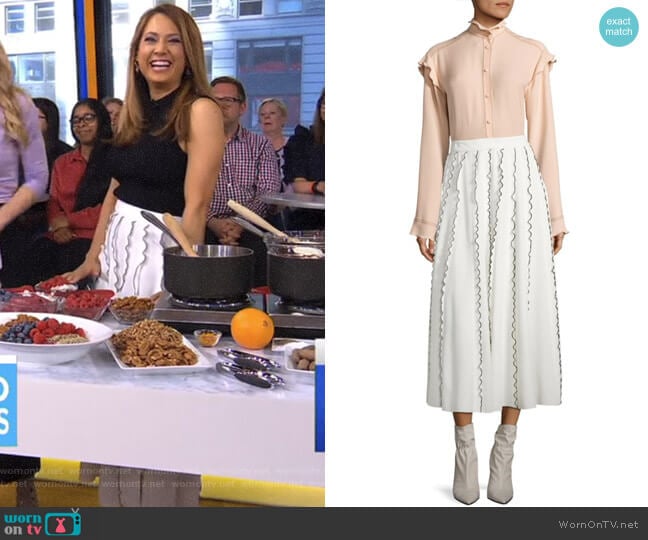 Ruffle Midi Skirt by Derek Lam worn by Ginger Zee on Good Morning America