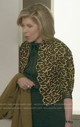 Diane’s black and gold patterned jacket on The Good Fight