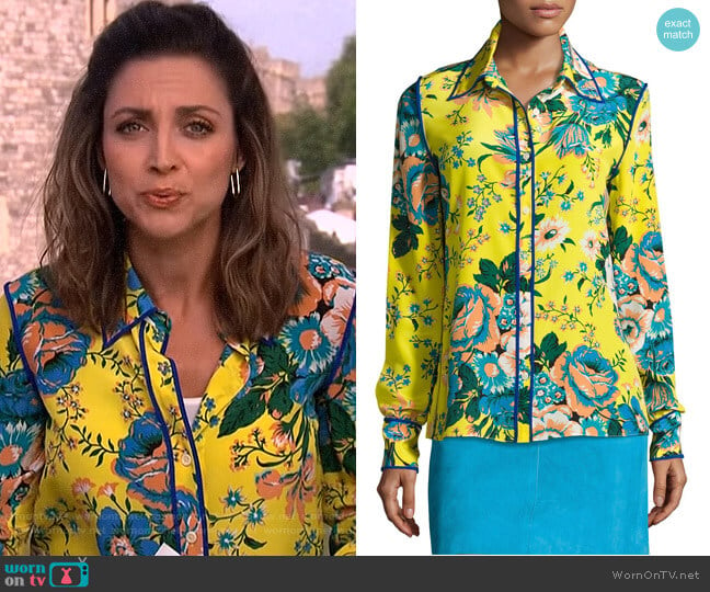 Floral-Print Long-Sleeve Silk Shirt by Diane von Furstenberg worn by Paula Faris on The View