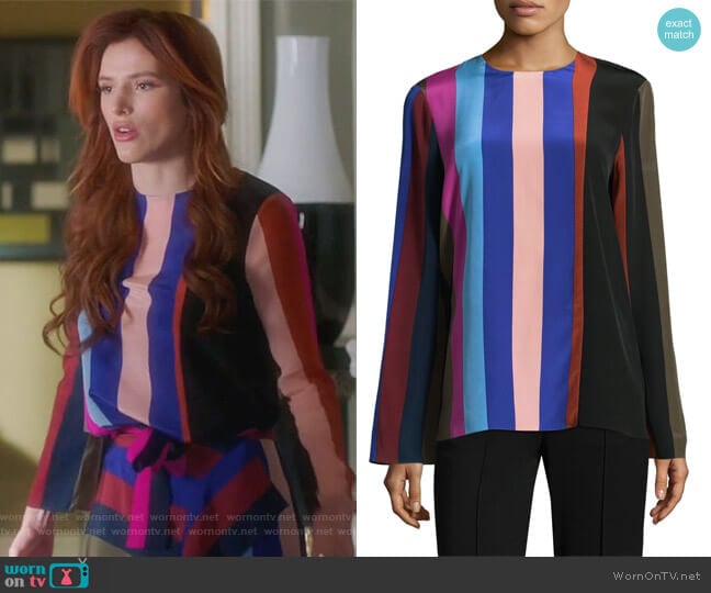 Printed silk-crepe top by Diane von Furstenberg worn by Paige Townsen (Bella Thorne) on Famous in Love