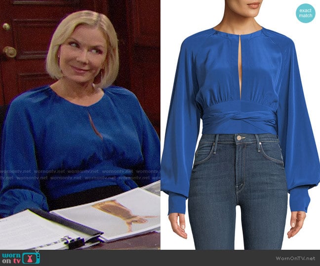 Diane von Furstenberg Blouson-Sleeve Silk Keyhole Blouse worn by Brooke Logan (Katherine Kelly Lang) on The Bold and the Beautiful