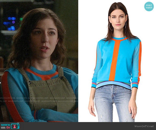 Diane von Furstneberg Crew Neck Pullover in Azuro Combo worn by Cable McCrory (Annabelle Attanasio) on Bull