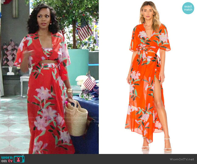 Diane von Furstenberg Tie Front Top and Wrap Beach Skirt worn by Hilary Curtis (Mishael Morgan) on The Young and the Restless