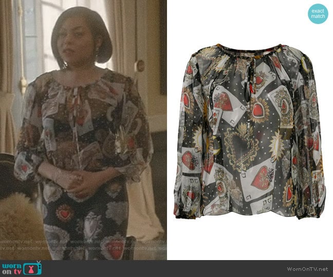 Playing Cards Print Blouse by Dolce & Gabbana worn by Cookie Lyon (Taraji P. Henson) on Empire