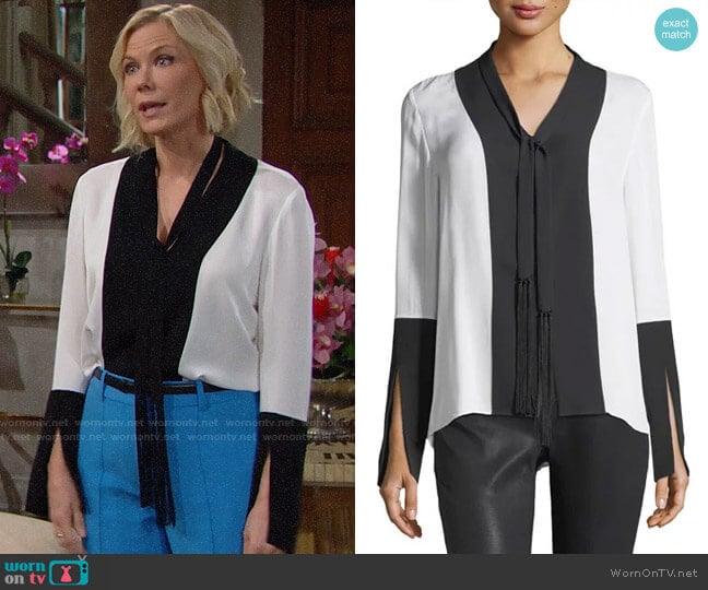 Elie Tahari Mavrick Blouse worn by Brooke Logan (Katherine Kelly Lang) on The Bold and the Beautiful