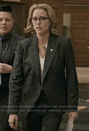 Elizabeth's pinstripe suit on Madam Secretary