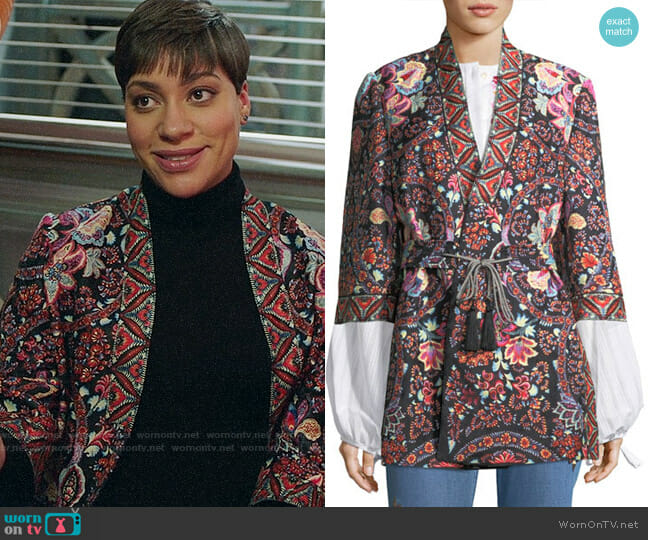 Etro Lily Paisley Open Caban Jacket worn by Lucca Quinn (Cush Jumbo) on The Good Fight