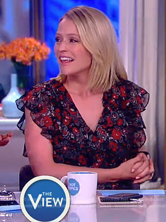 Sara’s floral print ruffle v-neck dress on The View