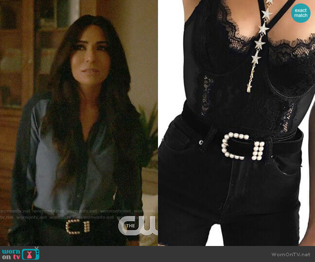 Forever 21 Velvet Pearl Belt worn by Hermione Lodge (Marisol Nichols) on Riverdale