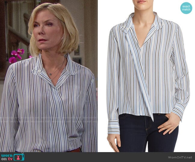 Frame Cravat Striped Silk Top worn by Brooke Logan (Katherine Kelly Lang) on The Bold and the Beautiful