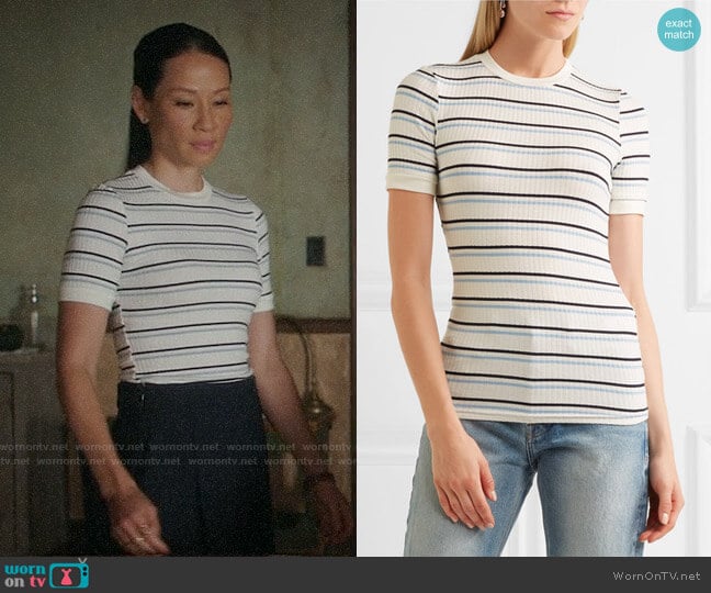 Frame Striped Ribbed Stretch-jersey T-shirt worn by Joan Watson (Lucy Liu) on Elementary