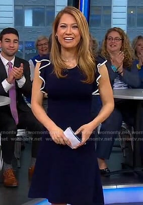 Ginger's navy ruffled sleeve dress on Good Morning America