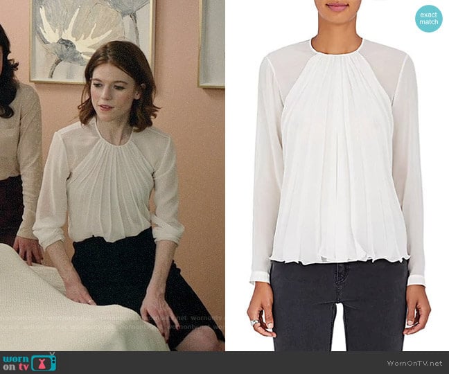 Giorgio Armani Pleated Mulberry Silk Blouse  worn by Maia Rindell (Rose Leslie) on The Good Fight