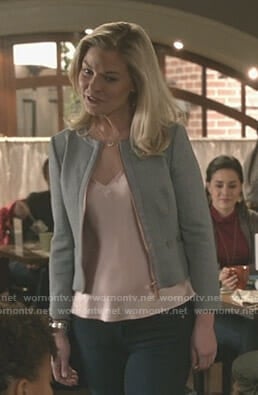 Stephanie’s grey bow detail zip jacket on Good Witch