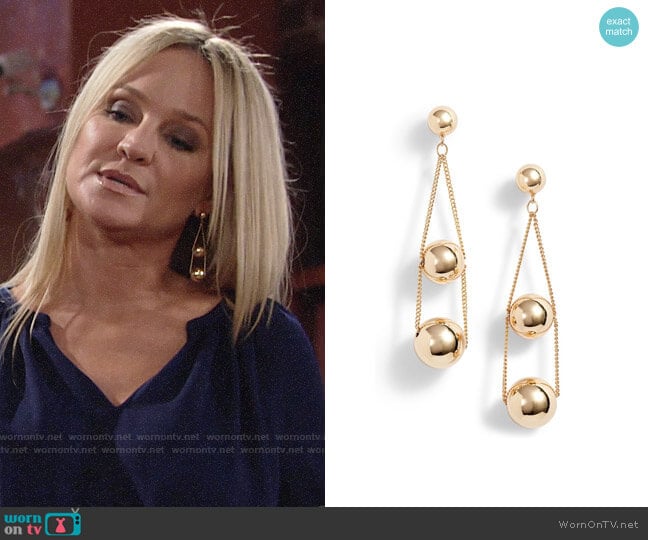 Halogen Triple Sphere Chain Drop Earrings worn by Sharon Newman (Sharon Case) on The Young and the Restless