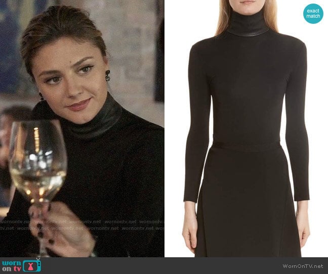 Helmut Lang Bondage Jersey Leather Neck Top worn by Megan Morrison (Christine Evangelista) on The Arrangement