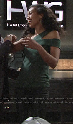 Hilary’s green one-shoulder top on The Young and the Restless