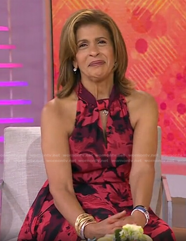 Hoda's red floral keyhole dress on Today